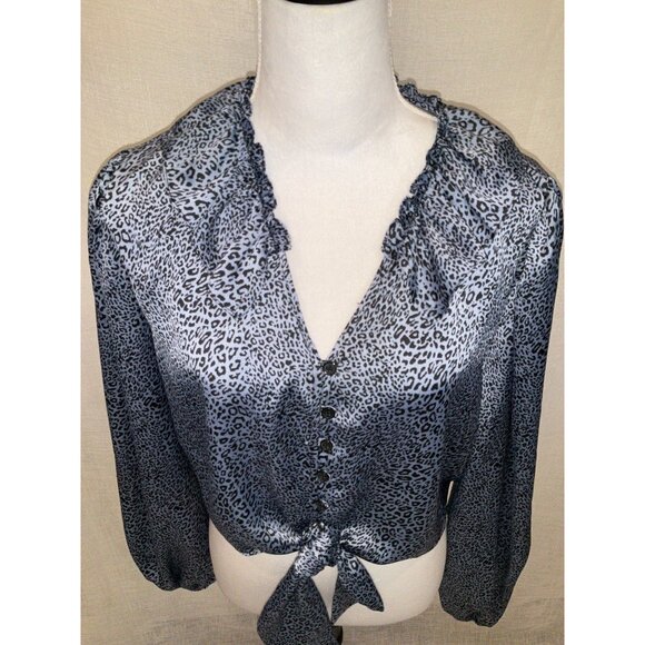 Topshop size 10 Animal Print satin Tie Crop Top Blue/Black - Picture 3 of 5